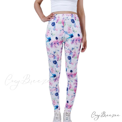 Tie Dye Printing Bottom Fitness Pants Sexy Trousers White Pink Floral / S