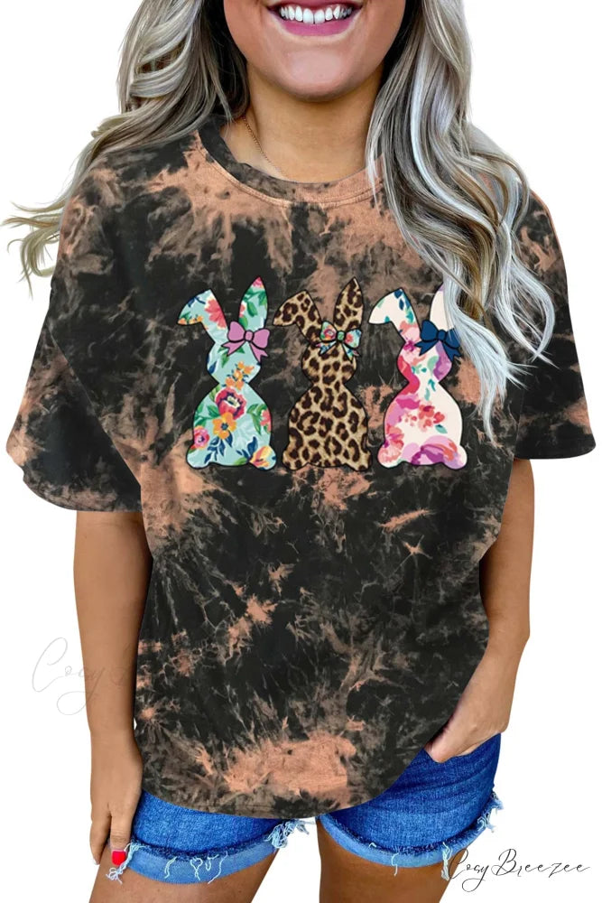 Tie-dye Rabbit Graphic with T-shirt Design Black Yellow / S