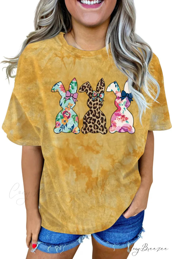 Tie-dye Rabbit Graphic with T-shirt Design Yellow / S