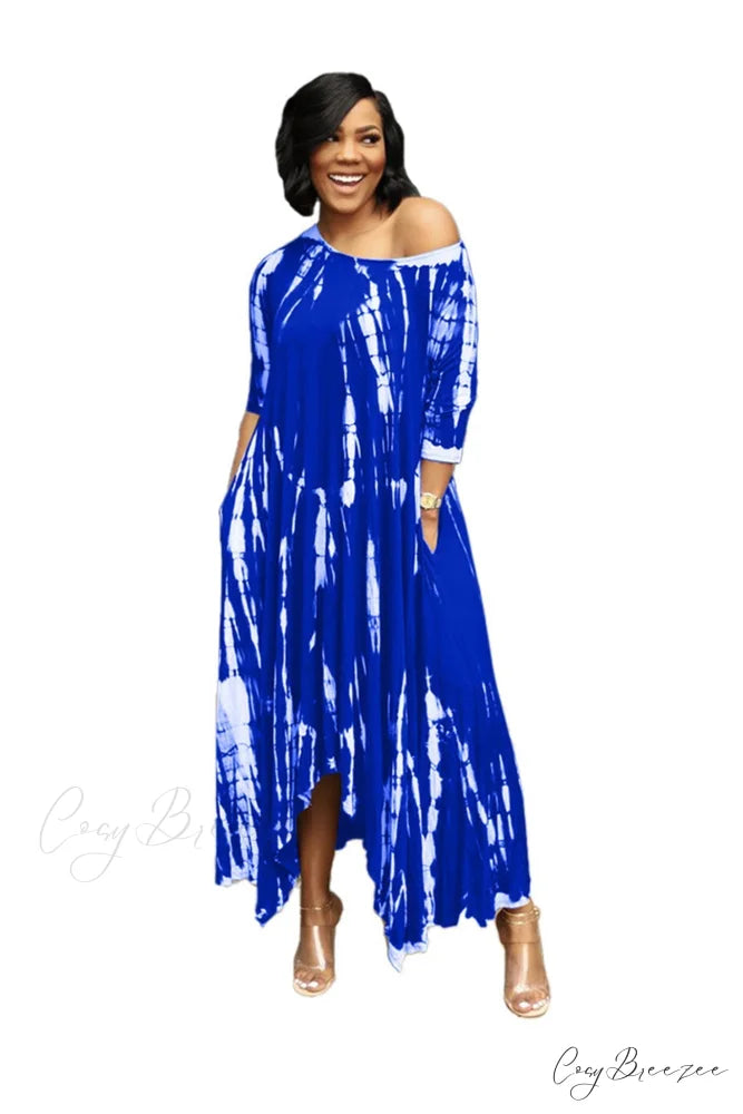 Tie-dyed Drop Shoulder Dress Dark Blue / S