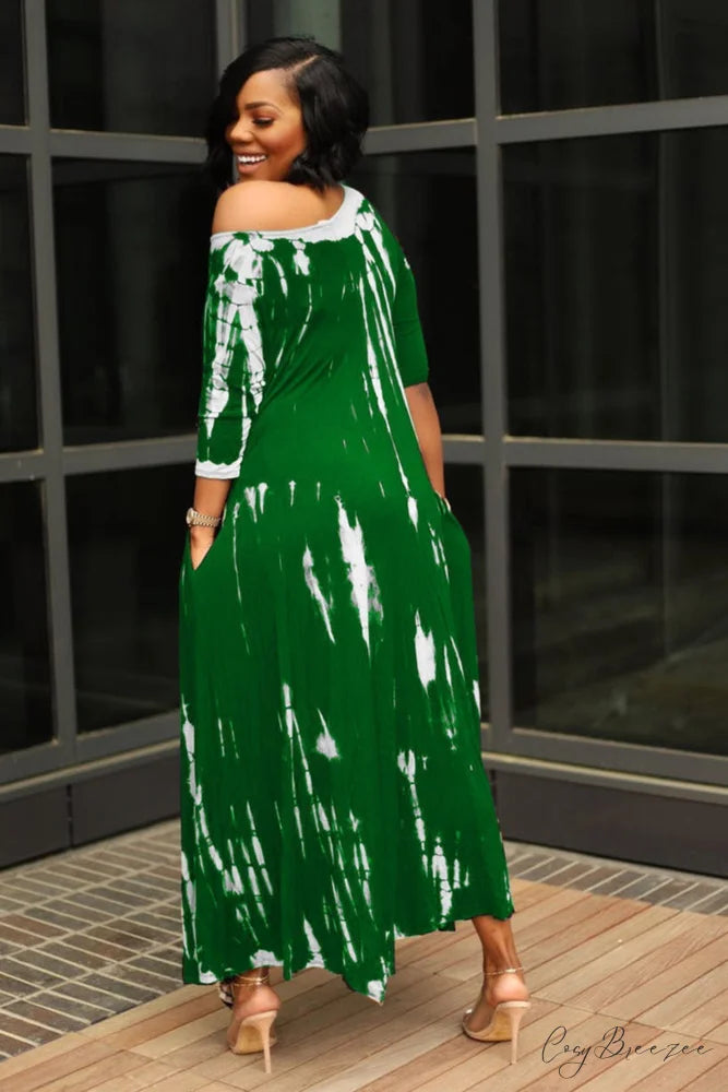 Tie-dyed Drop Shoulder Dress Green / 2XL