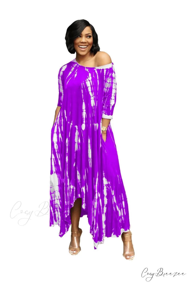 Tie-dyed Drop Shoulder Dress Purple / S