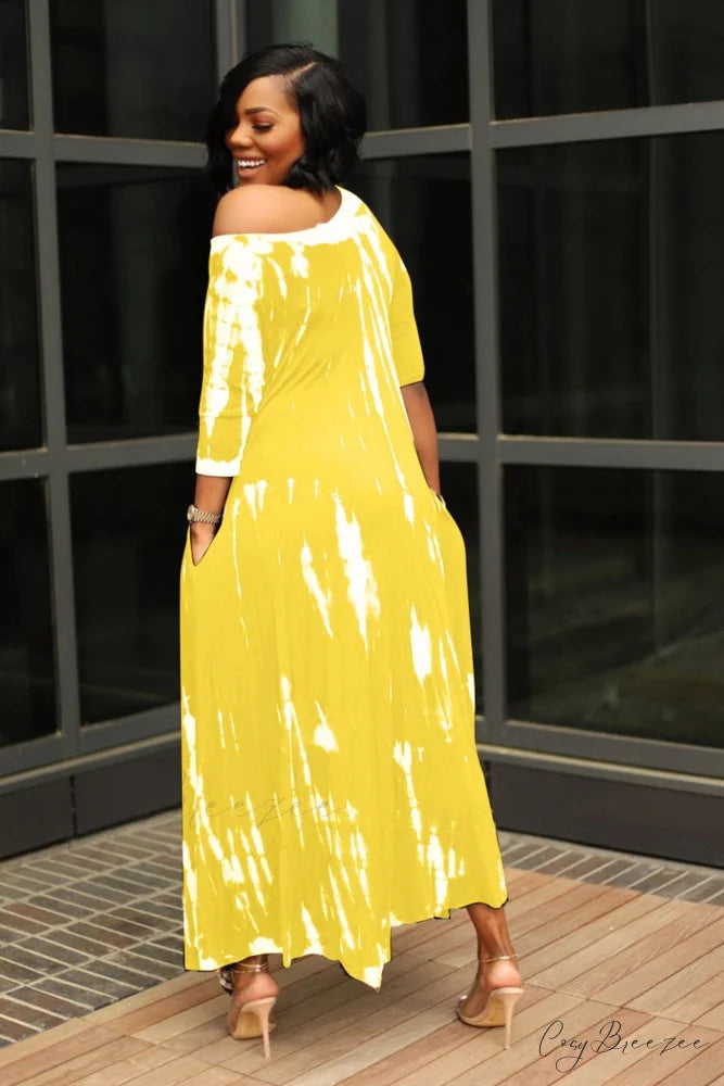 Tie-dyed Drop Shoulder Dress Yellow / 2XL