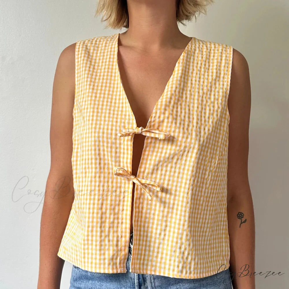 Tie-Front Lace Camis Crop Top yellow / S croptop-250223