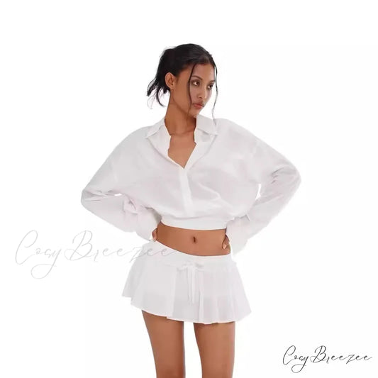 Tie-Front Shirt Skirt Suit