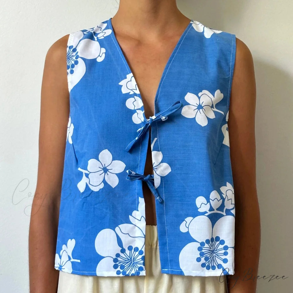 Tie Front V-Neck Crop Top blue / S croptop-250223