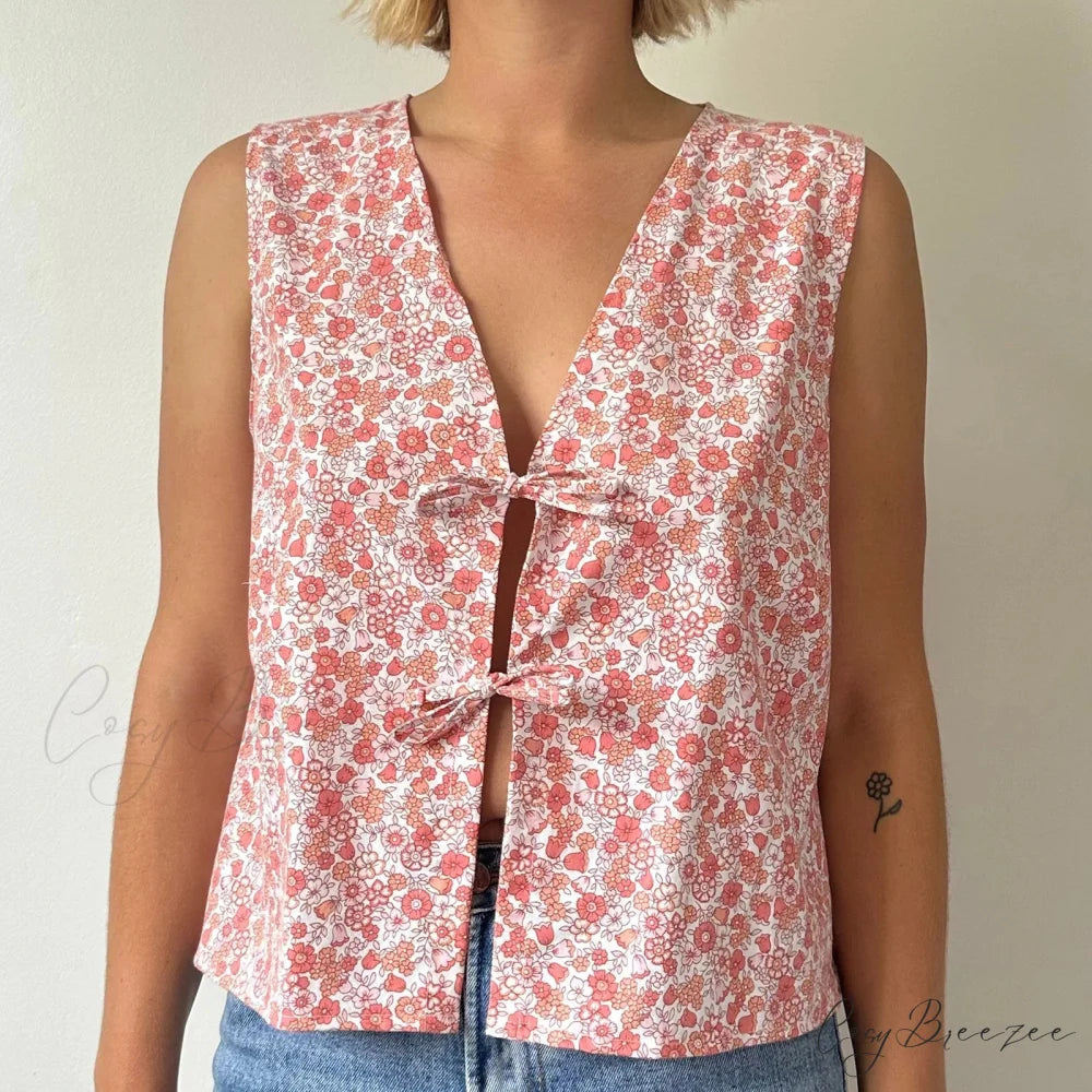 Tie Front V-Neck Crop Top pink 1 / S croptop-250223