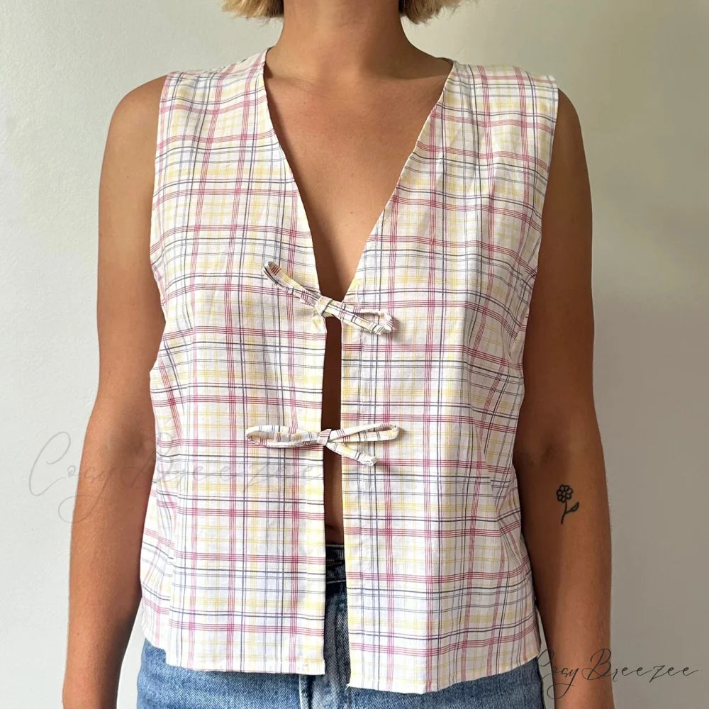 Tie Front V-Neck Crop Top pink 2 / S croptop-250223