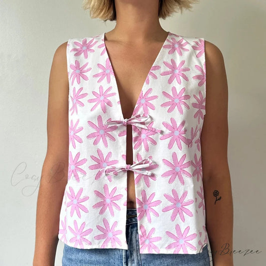 Tie Front V-Neck Crop Top pink / S croptop-250223