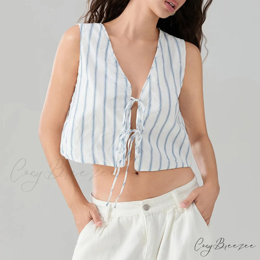 Tie Knot Striped Bandage Crop Top blue / S croptop-250223
