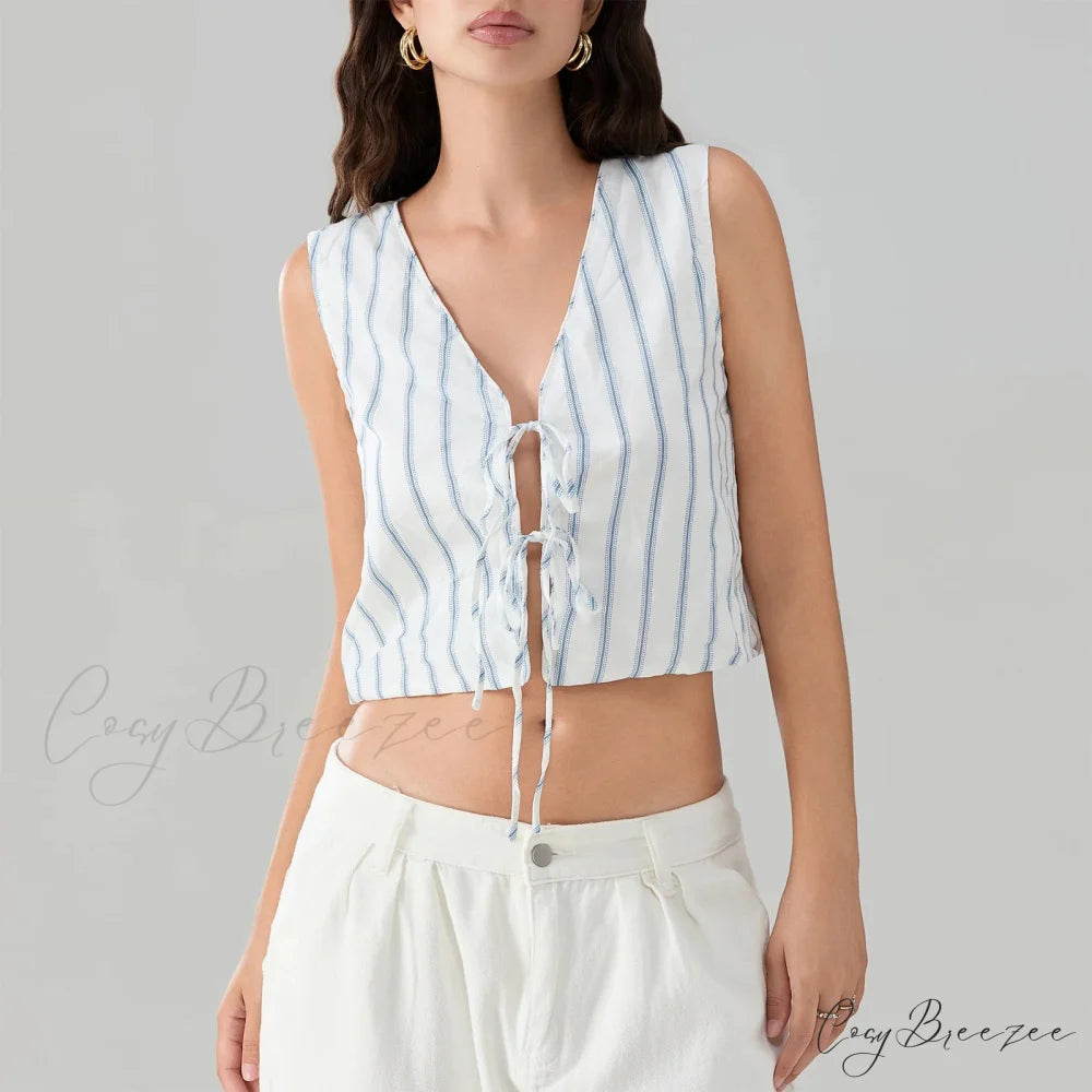 Tie Knot Striped Bandage Crop Top croptop-250223