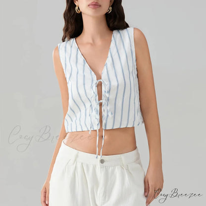 Tie Knot Striped Bandage Crop Top croptop-250223