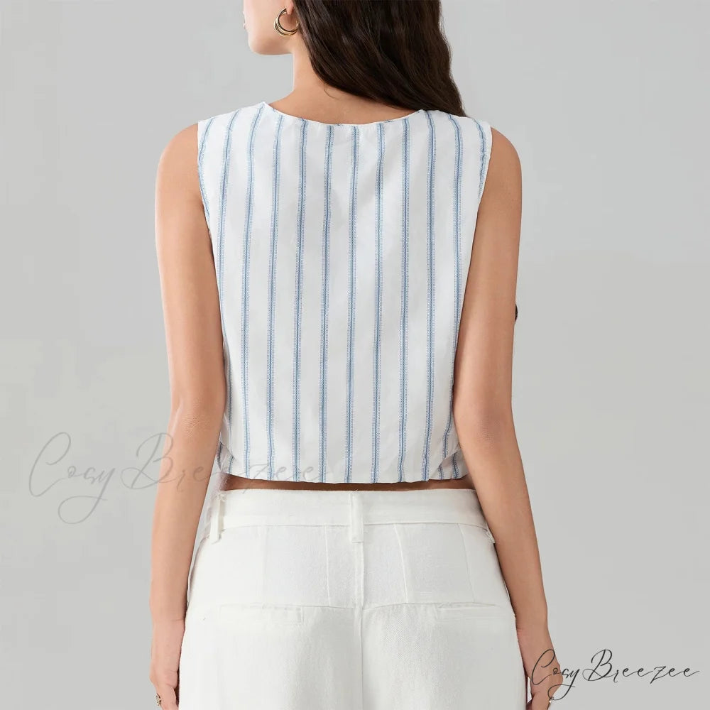 Tie Knot Striped Bandage Crop Top croptop-250223