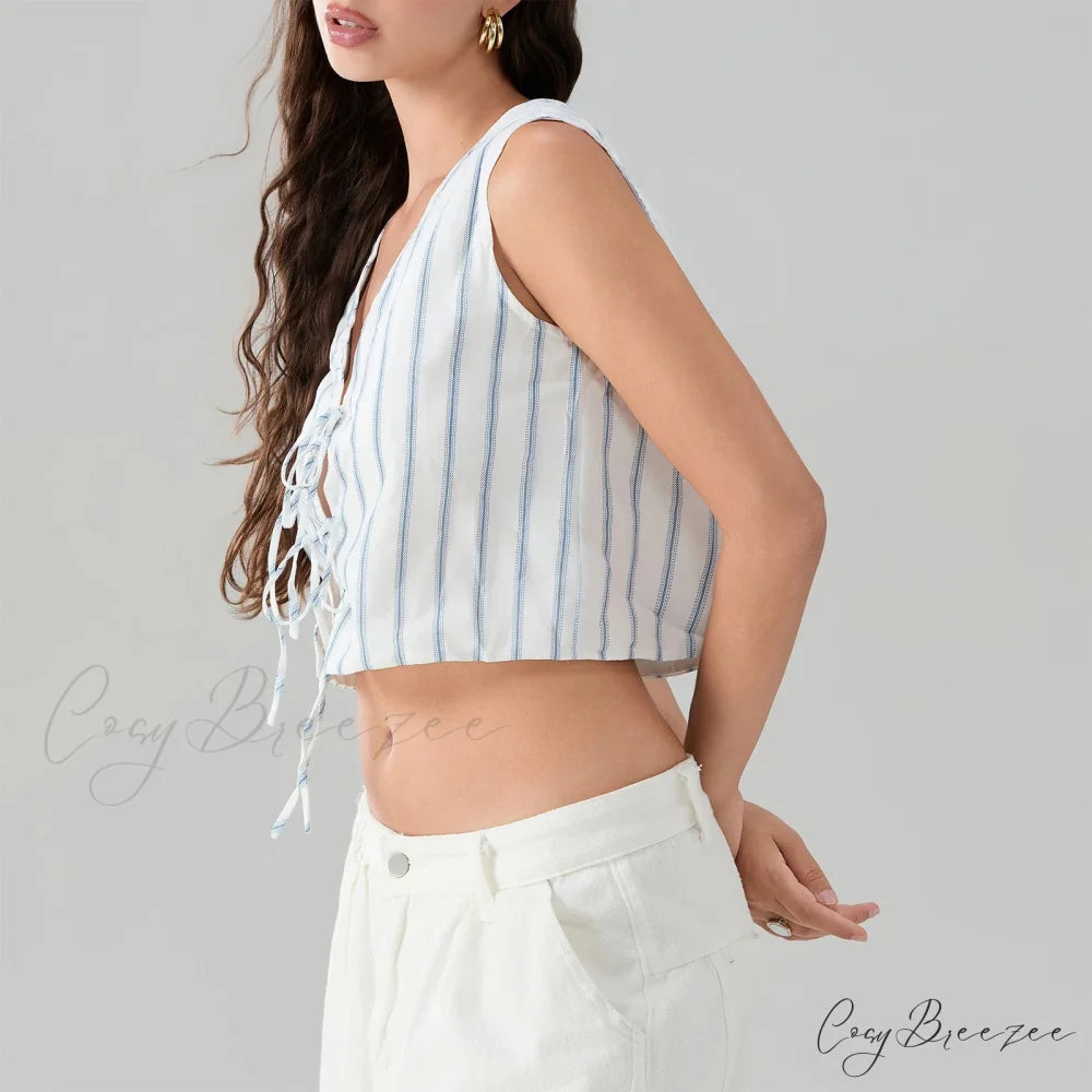 Tie Knot Striped Bandage Crop Top croptop-250223