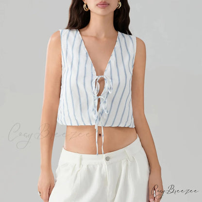 Tie Knot Striped Bandage Crop Top croptop-250223