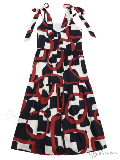 Tie Shoulder Printed Sleeveless Sundress