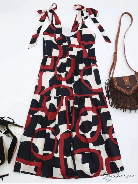 Tie Shoulder Printed Sleeveless Sundress