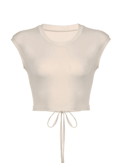 Cosybreezee - White Tie Strap Cropped Knit Tank Top - Modern Style