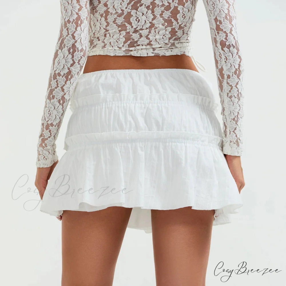 Tie-Up Front Gathered Mini Skirt skirts-250223