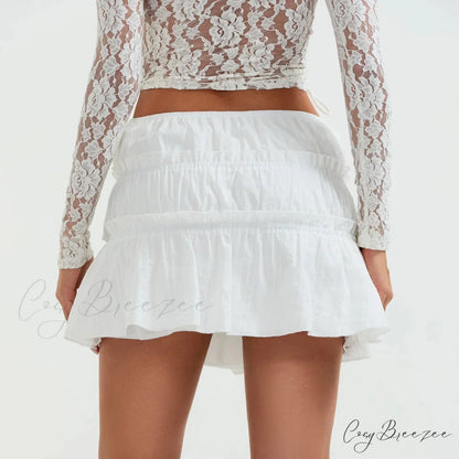 Tie-Up Front Gathered Mini Skirt skirts-250223
