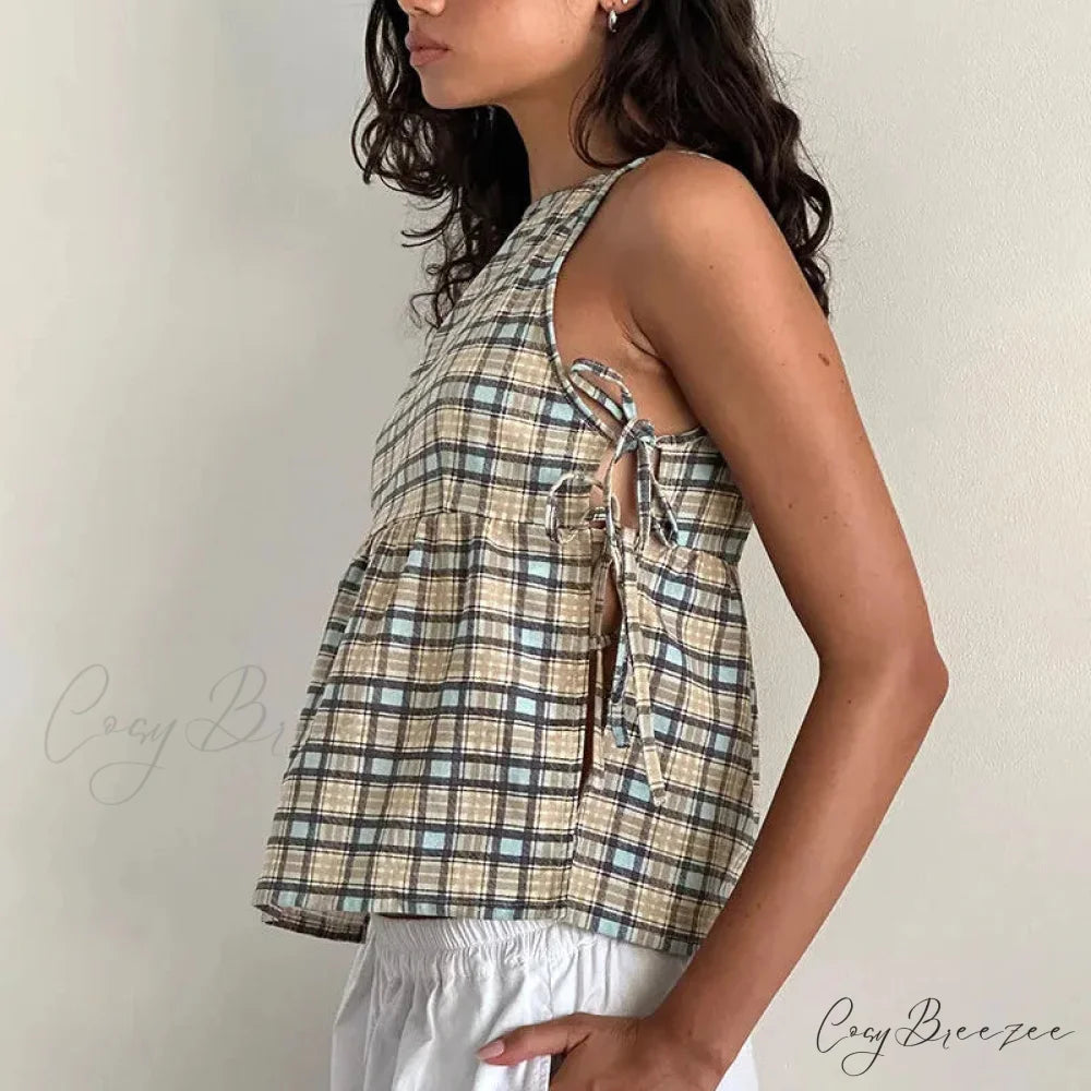 Tie-Up Peplum Plaid Crop Top croptop-250223