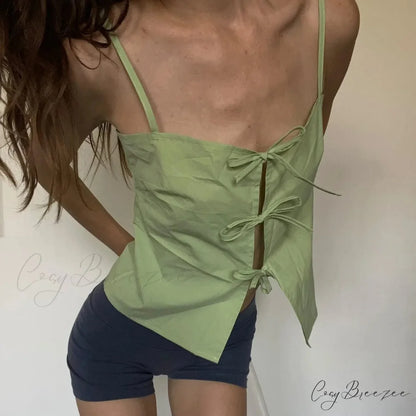 Tie-Up Ribbon Fitted Crop Top croptop-250223