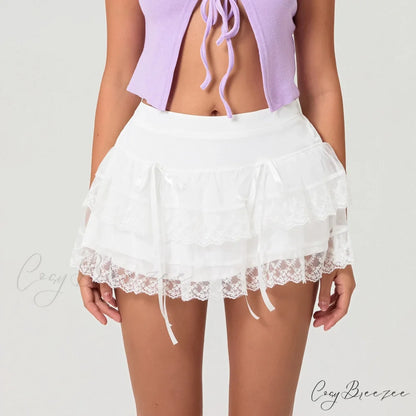 Tie-Up Ribbon Mesh Flounce Skirt skirts-250223