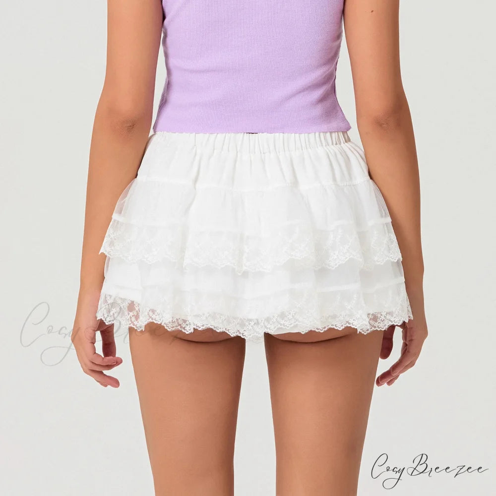 Tie-Up Ribbon Mesh Flounce Skirt skirts-250223
