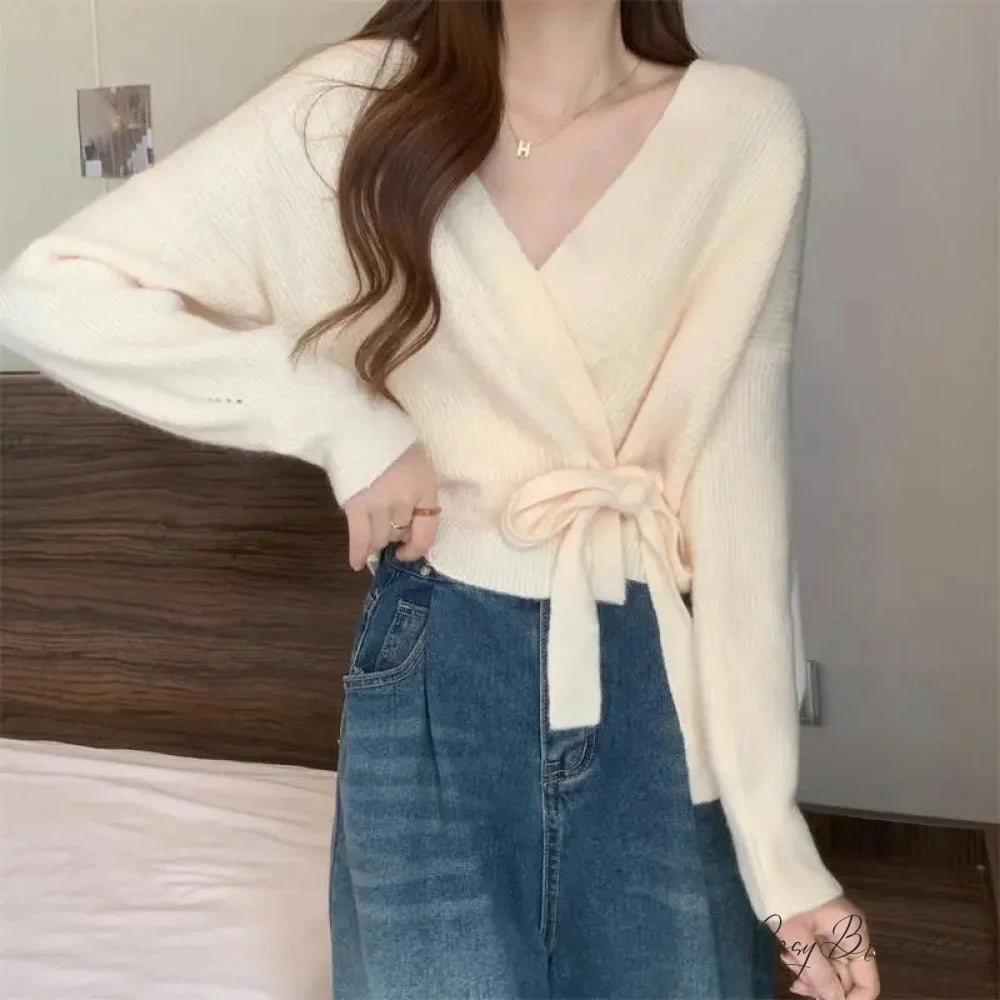 Tie-Up Waist Slimming Knit Cardigan cardigans-241228