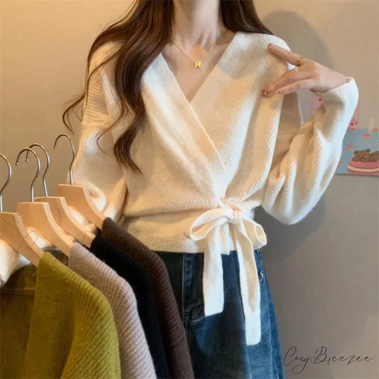 Tie-Up Waist Slimming Knit Cardigan cardigans-241228