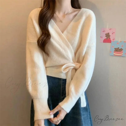 Tie-Up Waist Slimming Knit Cardigan WHITE / One Size cardigans-241228