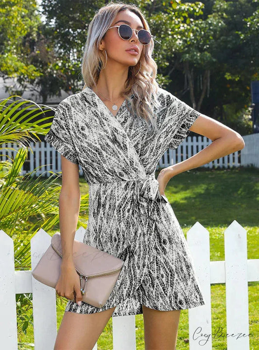 Tie V-Neck Dyed Dress S / black