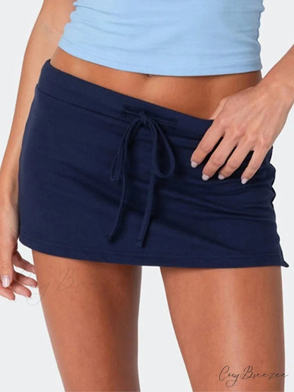 Tie Waist Side Slit Fitted Skirt DEEP BLUE / S skirts-250223