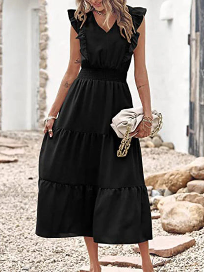 Tiered for Full-Length Flutter Color Chiffon Solid Arm Gown Women