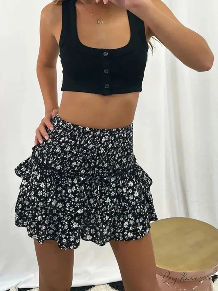 Tiered Frilled Fairy Style Skirt Black / S skirts-250223
