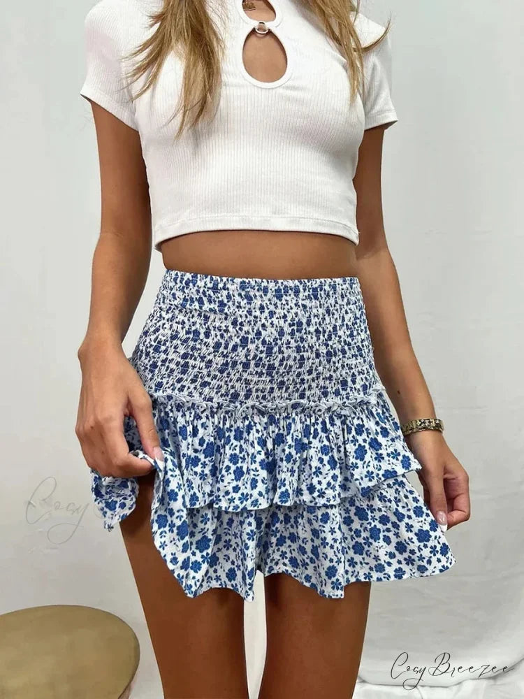 Tiered Frilled Fairy Style Skirt Blue / S skirts-250223