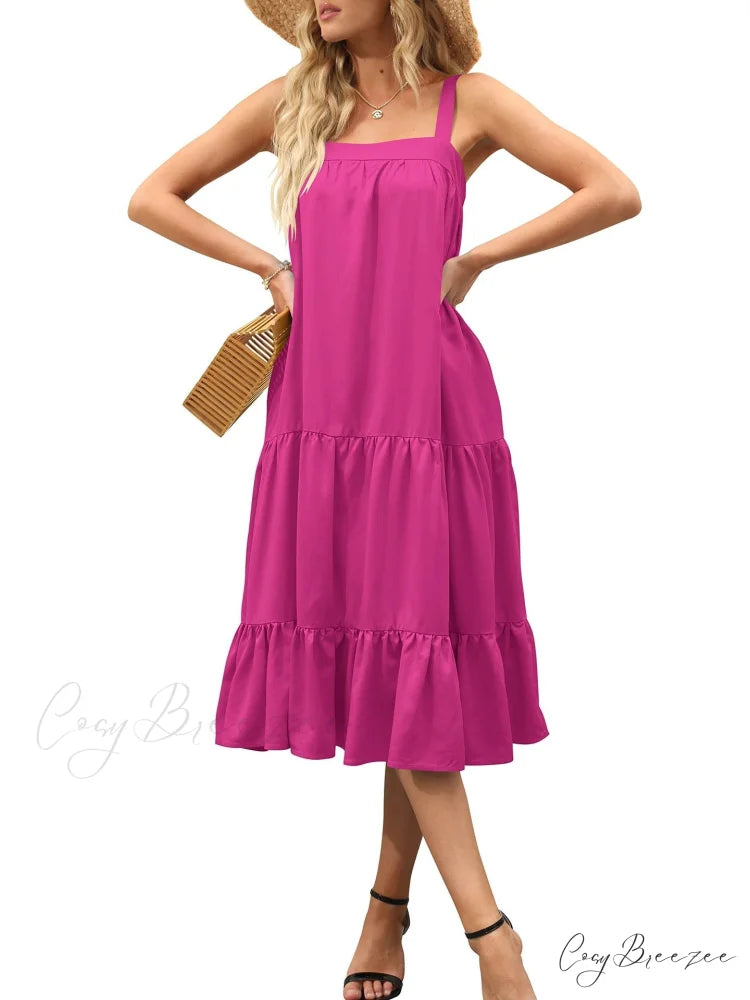 Tiered Maxi Tent Dress in Red M / Pink