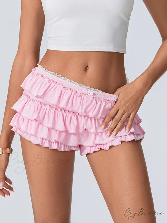 Tiered Ruffled Elastic Waist Shorts Pink / S short-250223