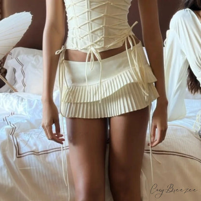 Tiered Side Tie-Up Mini Skirt skirts-250223
