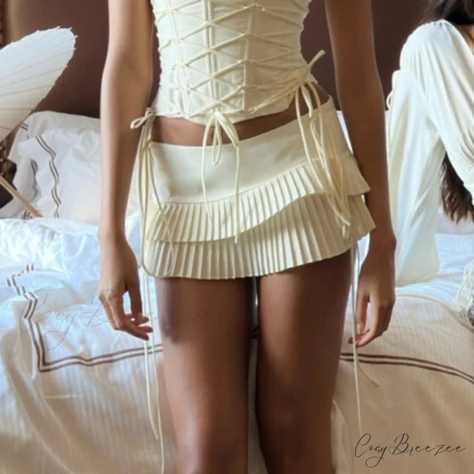 Tiered Side Tie-Up Mini Skirt skirts-250223