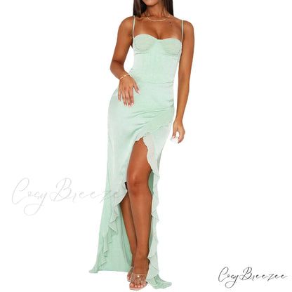 Tiffany Sleeveless High Charming Slit Formal Dress Green / S