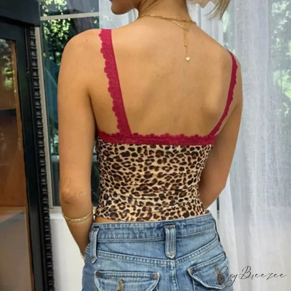 Tiger Stripe Print Coquette V Neck Sleeveless Slim Fit Backless Crop Top croptop-250126