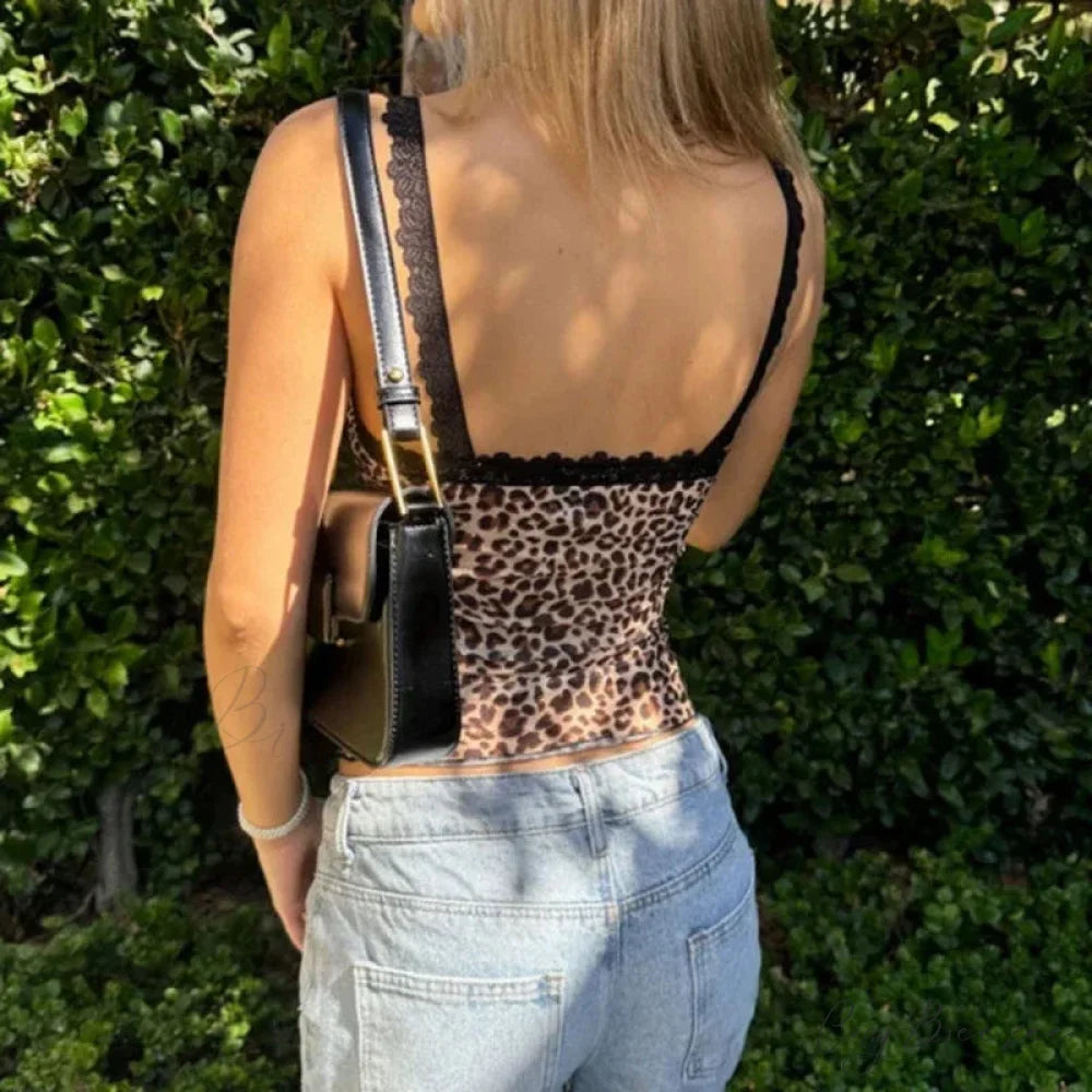 Tiger Stripe Print Coquette V Neck Sleeveless Slim Fit Backless Crop Top croptop-250126