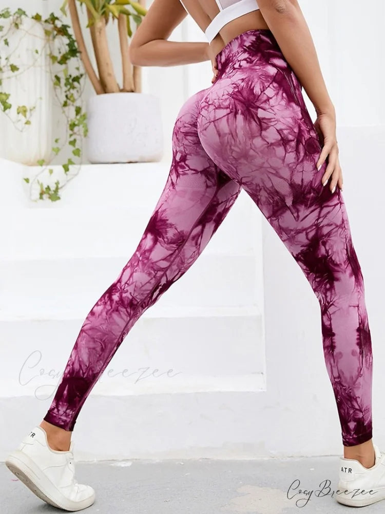 Tights High Waist Trousers Workout Sports Clothes Purple Pink / XS