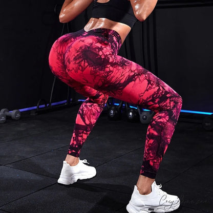 Tights High Waist Trousers Workout Sports Clothes Red Black / XS