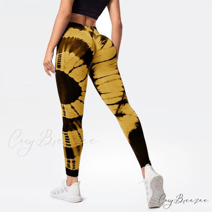Tights High Waist Trousers Workout Sports Clothes Yellow Black / XS