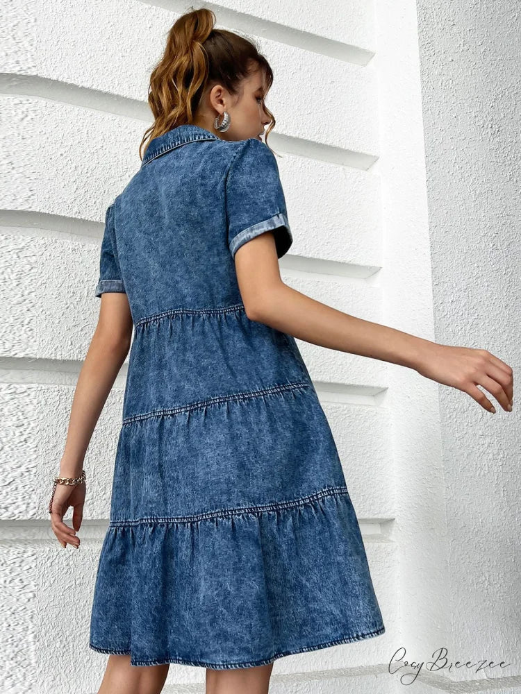 Timeless Allure Denim Shirt Dress M / Blue