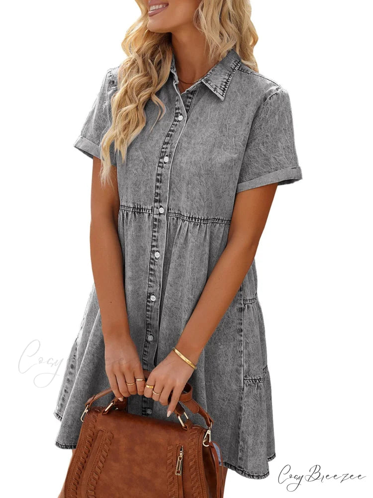 Timeless Allure Denim Shirt Dress M / Light Blue