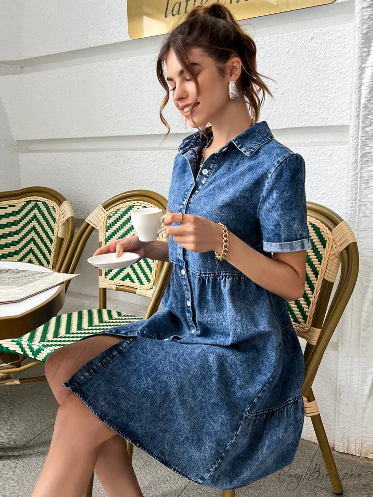Timeless Allure Denim Shirt Dress S / Blue