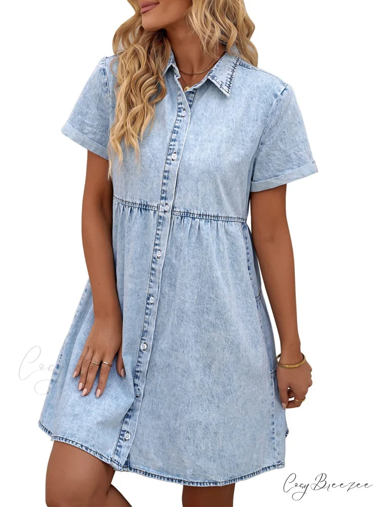 Timeless Allure Denim Shirt Dress S / Gray